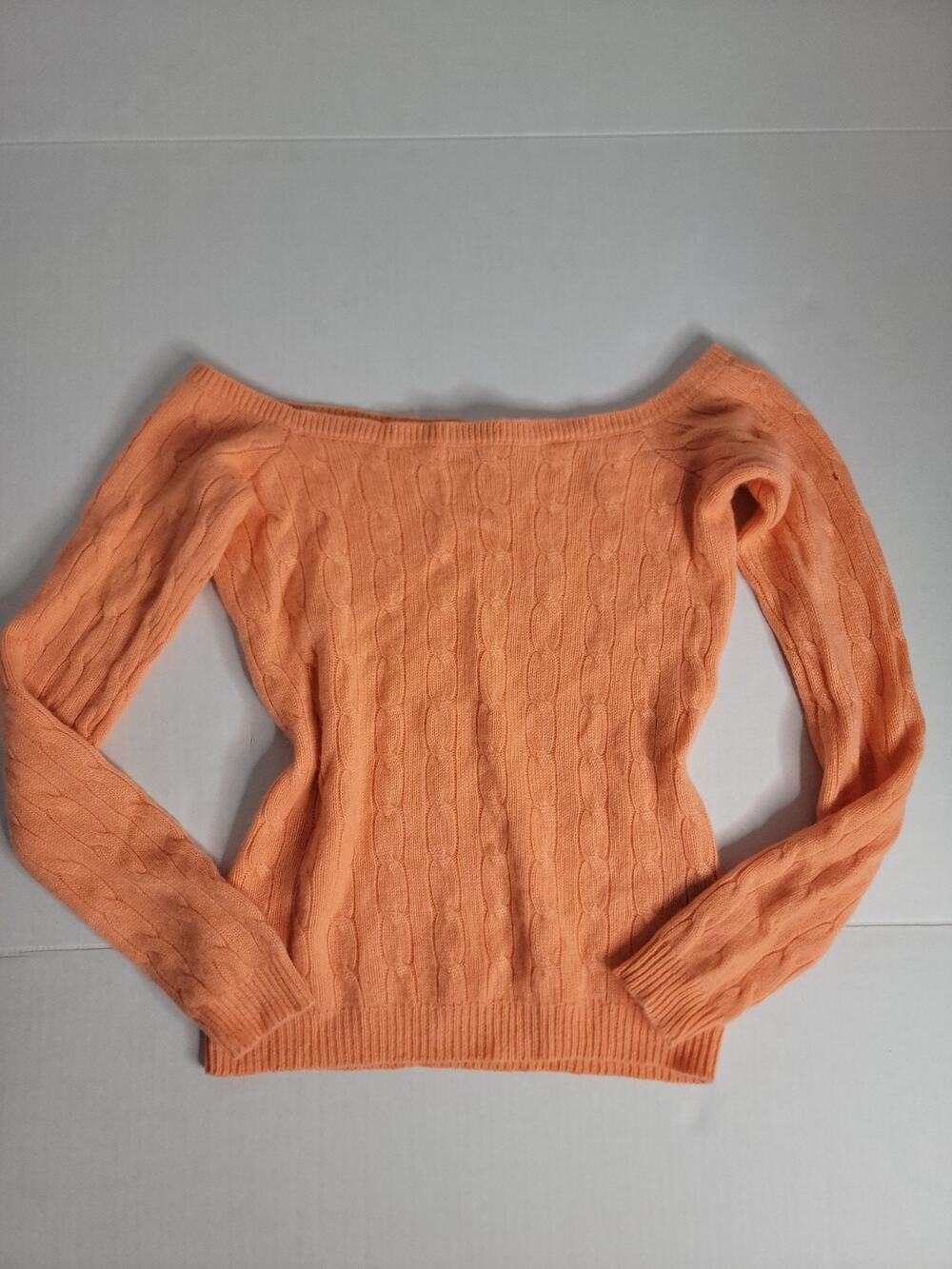 VINTAGE RALPH LAUREN Cashmere Black Label Sweater Womens SZ L Peach Off Shoulder